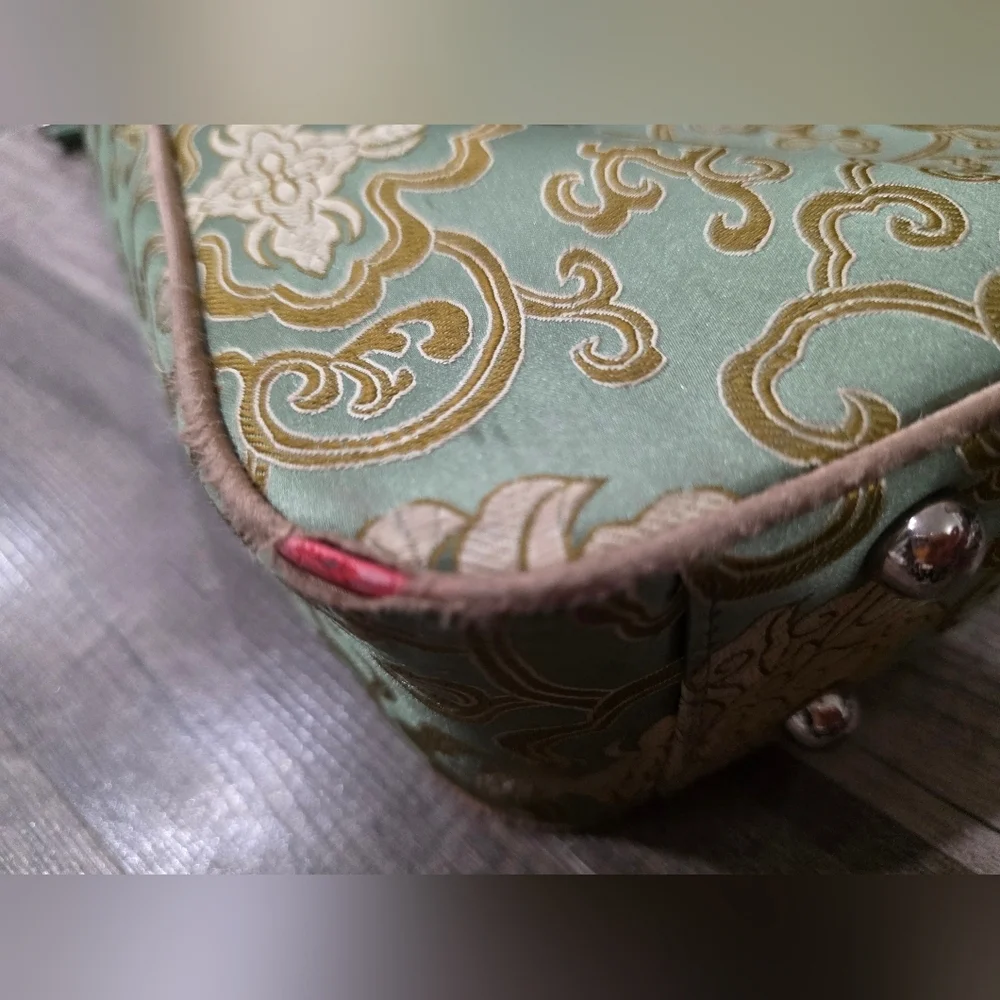 Abbi New York Jade Green Satin Laptop Messenger Bag Asian Vintage Bohemian
